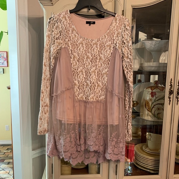 Anthropologie Ryu blush Lace layered Boho Shabby Chic Tunic Top Blouse S - Picture 2 of 7